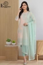 Luxury Peach Organza Embroidered Suit | Design No. 22 | Heavy Stone Work | Banarsi Zari Trouser | stitched 3 Piece Festive Collection - Image 2