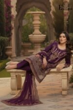 Luxury Purple Organza Embroidered-Sitiched 3-Piece Suit | Heavy Embroidered With Pearl Handwork | Wedding Outfit - Image 3