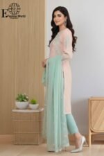 Luxury Peach Organza Embroidered Suit | Design No. 22 | Heavy Stone Work | Banarsi Zari Trouser | stitched 3 Piece Festive Collection - Image 3