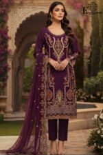 Luxury Purple Organza Embroidered-Sitiched 3-Piece Suit | Heavy Embroidered With Pearl Handwork | Wedding Outfit