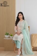 Luxury Peach Organza Embroidered Suit | Design No. 22 | Heavy Stone Work | Banarsi Zari Trouser | stitched 3 Piece Festive Collection - Image 4