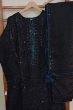 Stitched 3 Piece Organza Black Sequence - Image 3