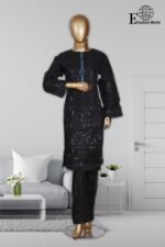 Stitched 3 Piece Organza Black Sequence - Image 5