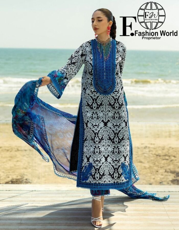 Zainab Chottani Tahra Embroidered Lawn 3-Piece Unstitched Suit – D-07 Bella | Luxury Collection 2025 - Image 8