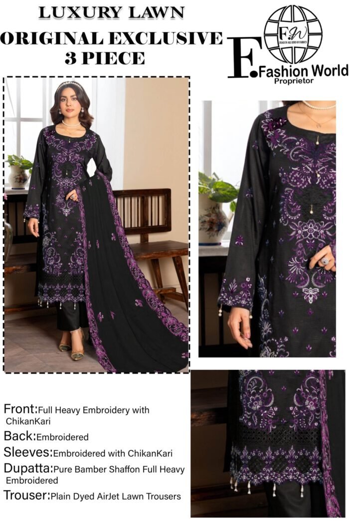 Luxury Full Embroidered 3 Piece Formal Suit - Image 3