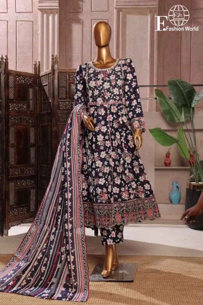Luxury Embroidered Frock 3 PC - Image 1