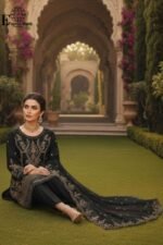 Black Organza Embroidered-Sitiched 3-Piece Suit | Heavy Embroidered With Pearl Handwork | Wedding Outfit - Image 3