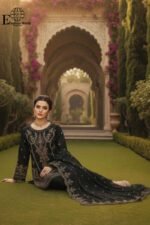 Black Organza Embroidered-Sitiched 3-Piece Suit | Heavy Embroidered With Pearl Handwork | Wedding Outfit - Image 2