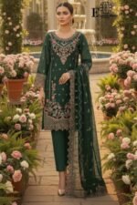 Kai Green-Organza Embroidered-Stitched 3-Piece Suit | Heavy Embroidered With Stone Handwork | Wedding Outfit