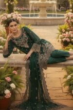 Kai Green-Organza Embroidered-Stitched 3-Piece Suit | Heavy Embroidered With Stone Handwork | Wedding Outfit - Image 3