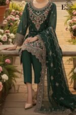 Kai Green-Organza Embroidered-Stitched 3-Piece Suit | Heavy Embroidered With Stone Handwork | Wedding Outfit - Image 4