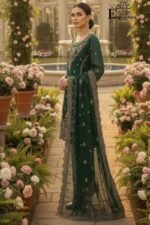 Kai Green-Organza Embroidered-Stitched 3-Piece Suit | Heavy Embroidered With Stone Handwork | Wedding Outfit - Image 5