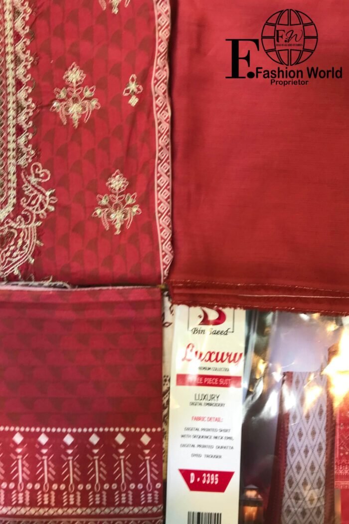 Bin Saeed Embroider 3 Piece Unstitched - Image 2