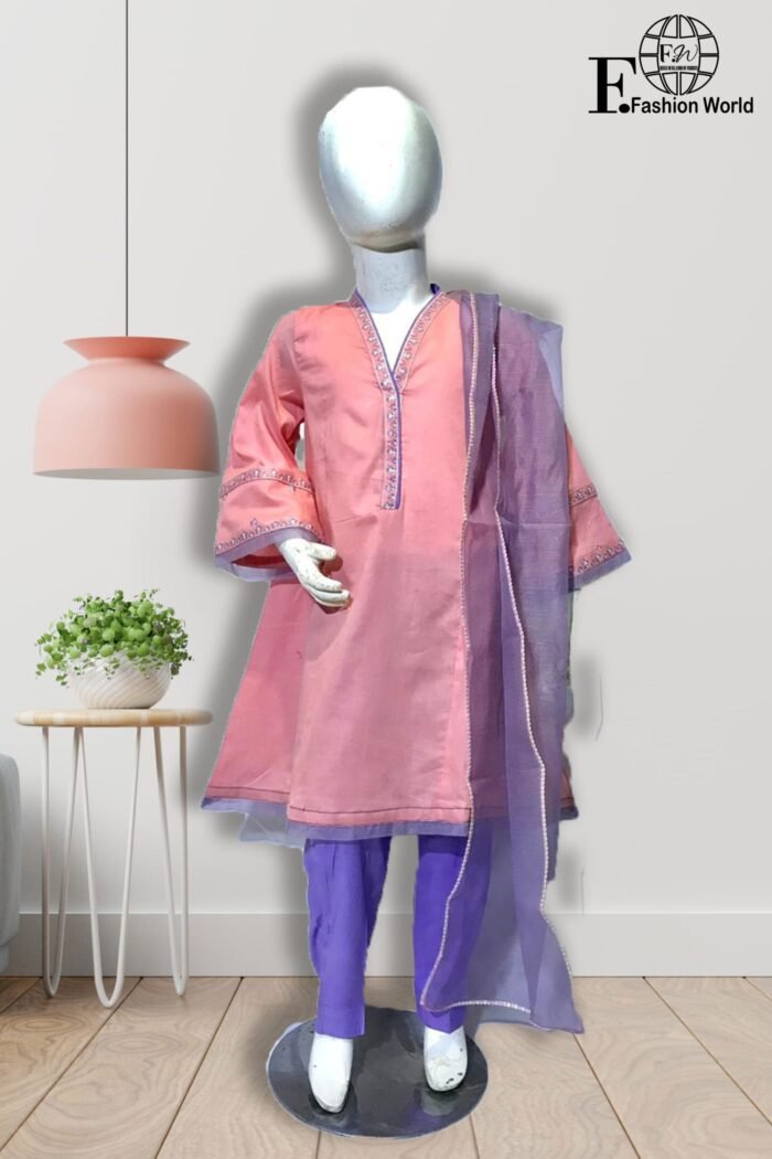 Kids Froke Stitched 3 Piece - Image 1