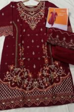 Formal Anaari Red Organza Embroidered–Stitched 3-Piece Suit | Heavy Embroidered With Stone Handwork | - Image 4