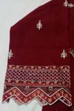 Formal Anaari Red Organza Embroidered–Stitched 3-Piece Suit | Heavy Embroidered With Stone Handwork | - Image 2