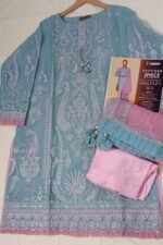 Fashion World Design #25 | Sky Blue & Pink Stitched 3 Piece | Luxury Sequin Embroidered Organza Suit | Pearl Work | Cutwork Dupatta - Image 5