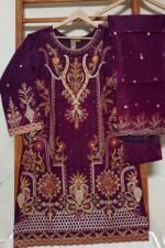 Organza Beautiful Handwork Stitched 3 Peice Raw Silk - Image 4