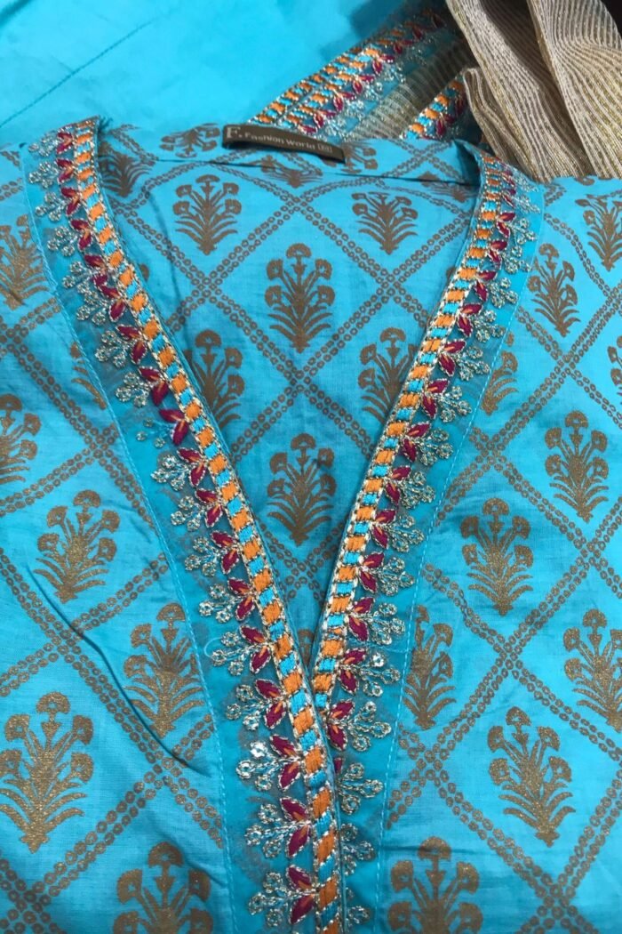 Stitched 3 Piece Embroidery Applique Work - Image 3