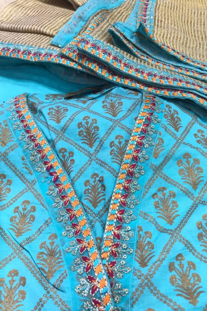 Stitched 3 Piece Embroidery Applique Work - Image 4