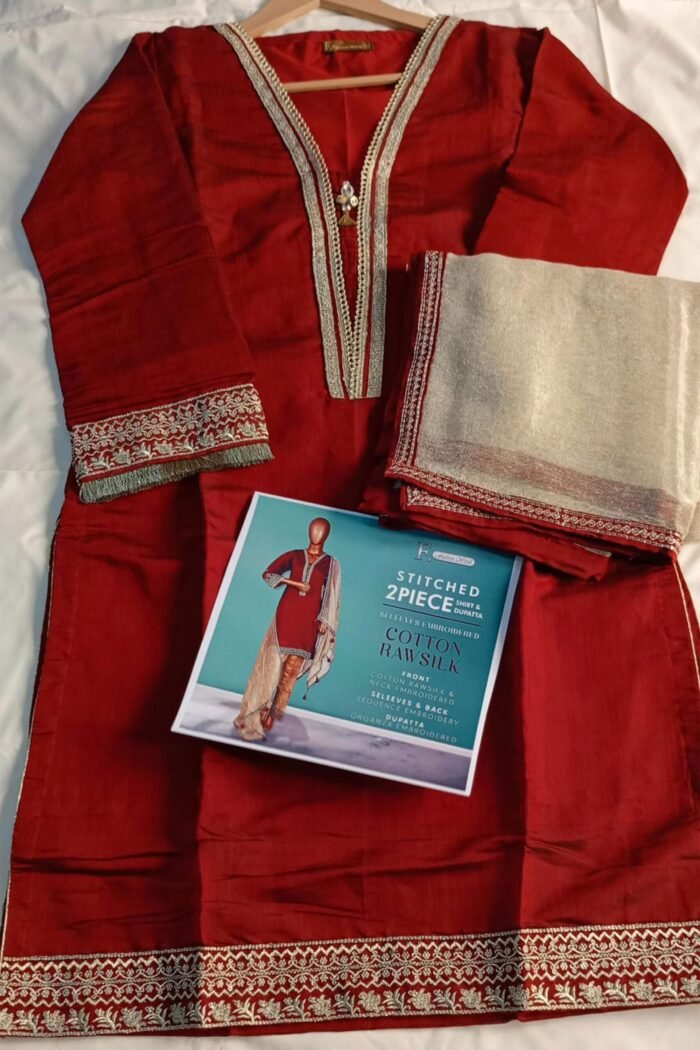 Stitched 2 Piece Shirt And Dupatta Zari Net - Image 4