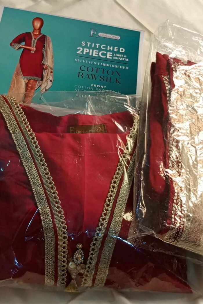 Stitched 2 Piece Shirt And Dupatta Zari Net - Image 3