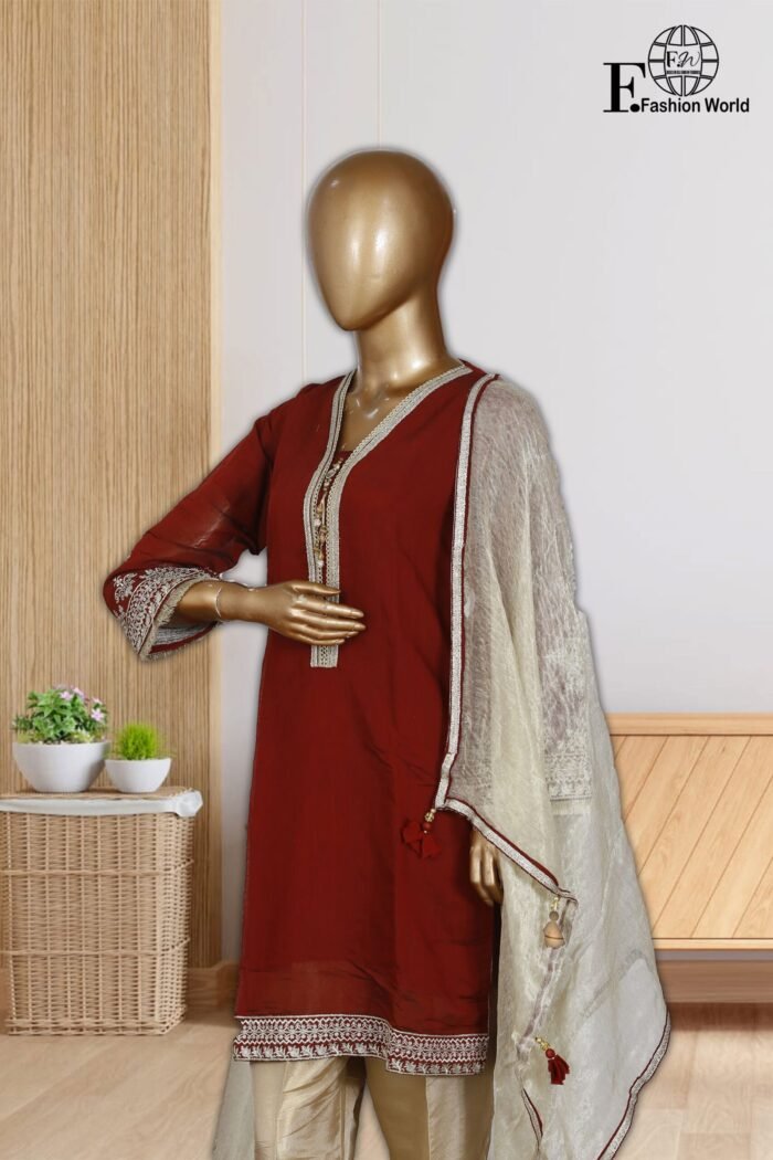Stitched 2 Piece Shirt And Dupatta Zari Net - Image 2