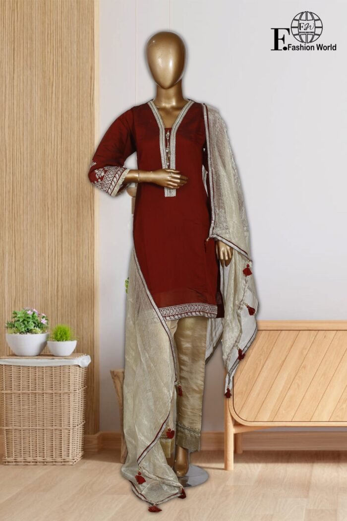 Stitched 2 Piece Shirt And Dupatta Zari Net - Image 1