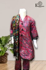 Kids Stitched 3 Piece Red Froke - Image 3