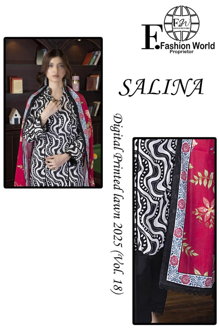 3 Piece SALINA Digital Printed Lawn Vol 18 - Image 3