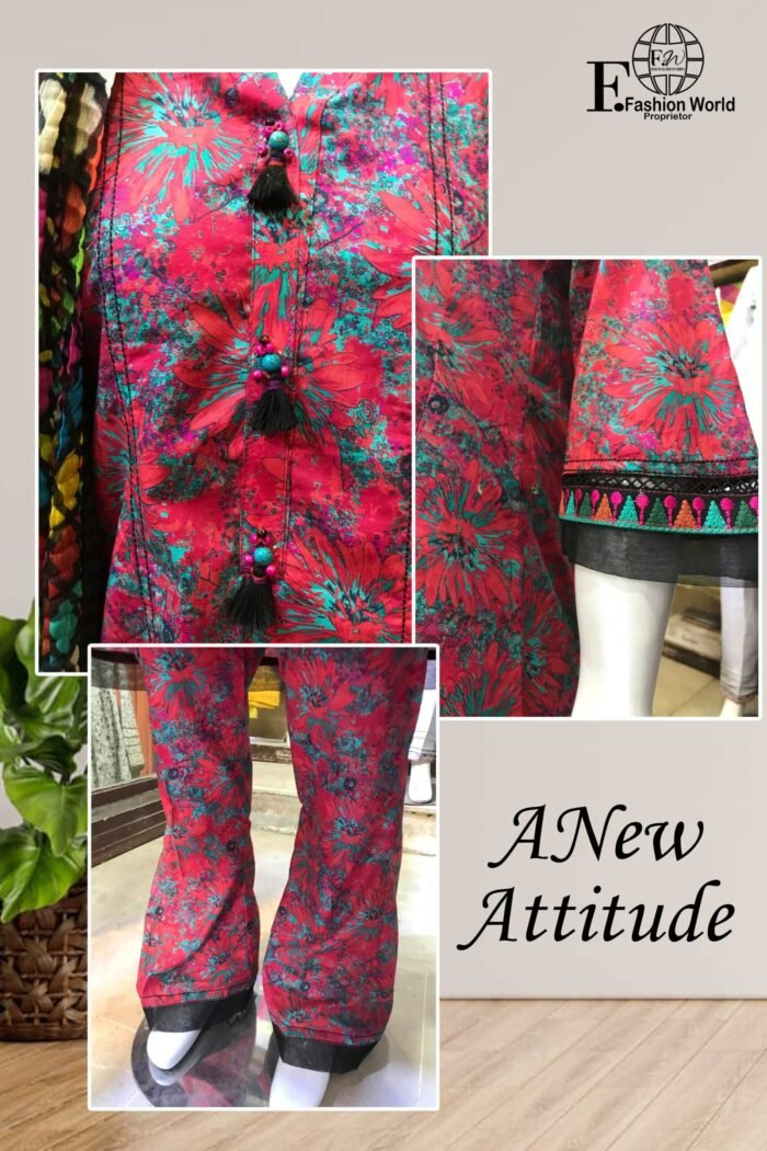 Kids Stitched 3 Piece Red Froke - Image 4
