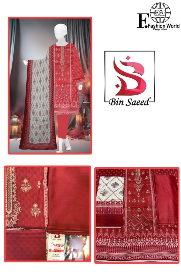 Bin Saeed Embroider 3 Piece Unstitched - Image 4
