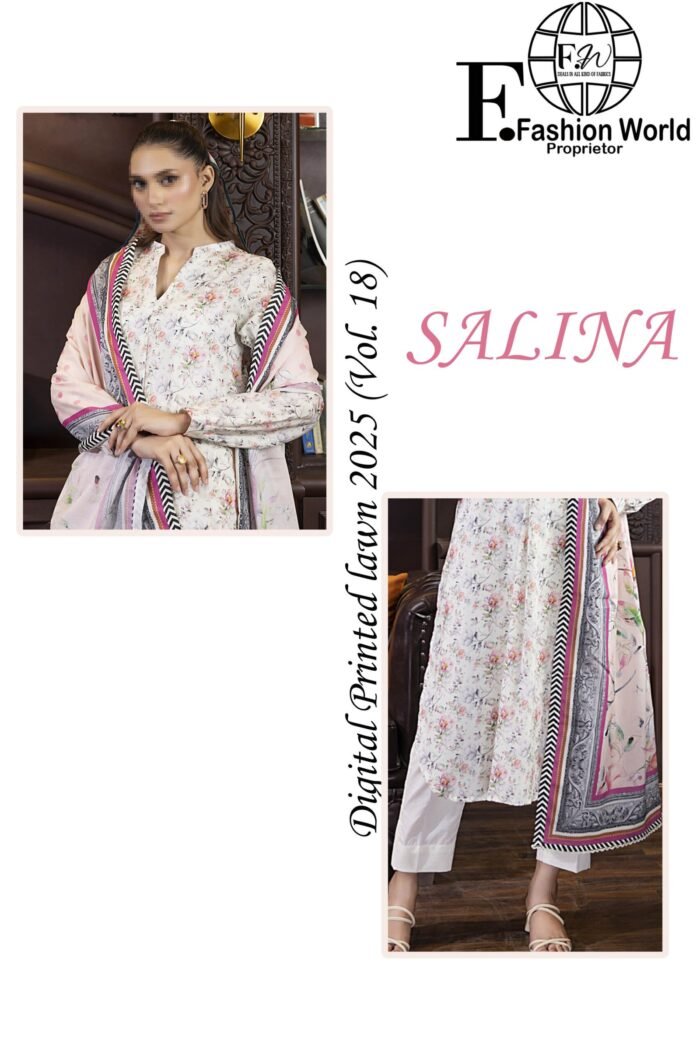 3 Piece SALINA Digital Printed Lawn Vol 18 - Image 3