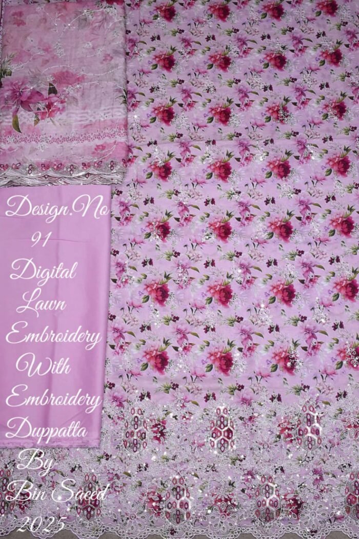 Unstitched 3 Piece Binsaeed Embroidery Collection - Image 1