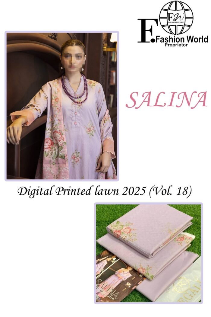 3 Piece SALINA Digital Printed Lawn Vol 18 - Image 3