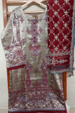 Silver Zari Organza Embroidered 2 Piece | Stitched | Sequence Work | Frill Design | Heavy Jaar Dupatta - Image 2