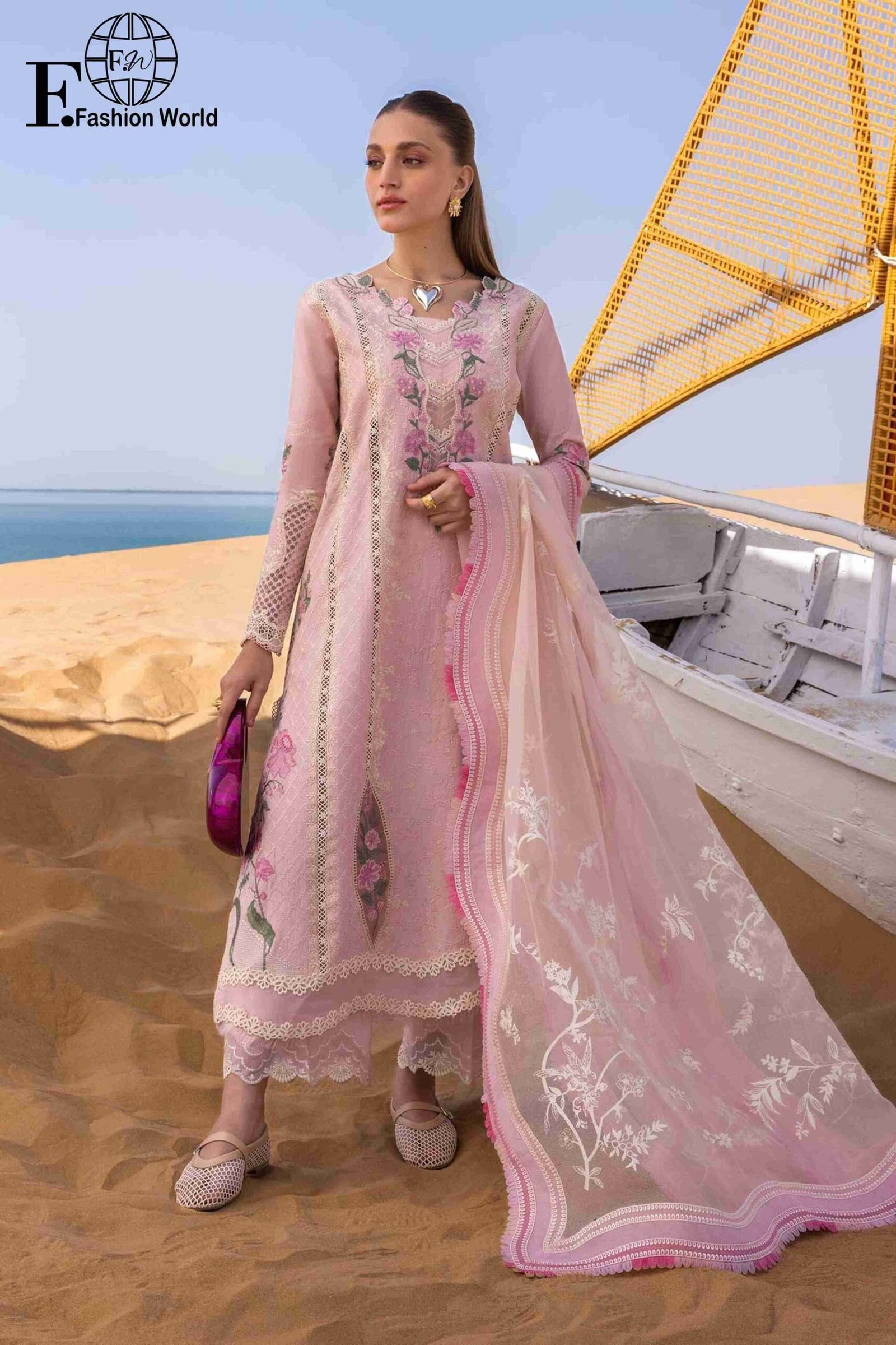 CRIMSON CRIMSON Luxury Wedding Formal Suit | Heavy Embroidered Organza Dupatta & Lawn Dress | Elegant Festive 3-Piece Outfit | FWDHJJ/D#506 - Image 1