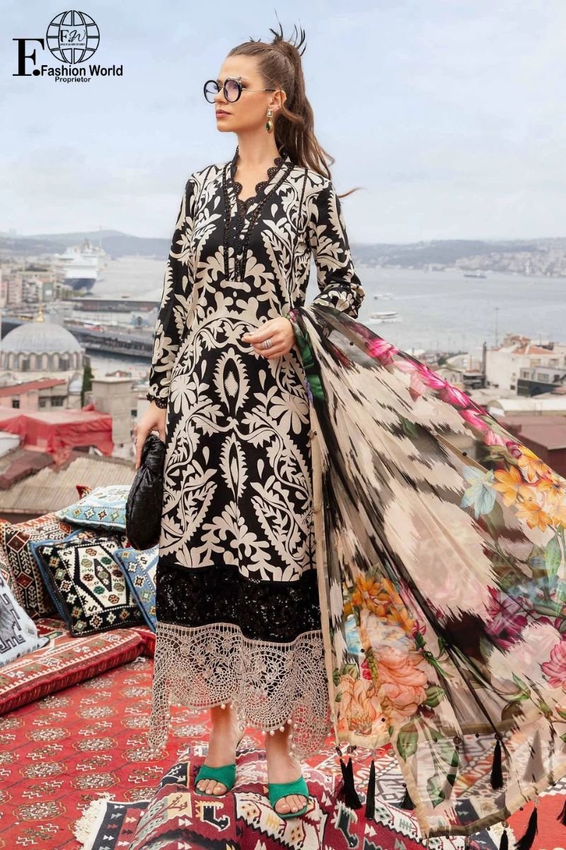 1 Maria B - Unstitched 3Piece Lawn Embroidered Desingner Collection | MPT- 2307-B - Image 1