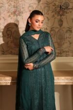 JUGNU- Heavy Embroiderd Luxury 3 Piece Unstitched Suit With Plain Dyed Trouser - Image 3