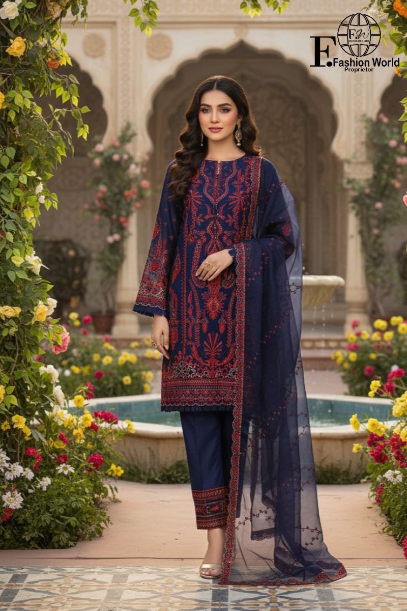 3 Fashion World- Wedding Embroidered Collection Unstitched 3 Piece Suit | D#25 - Image 1