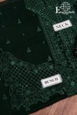 JUGNU- Heavy Embroiderd Luxury 3 Piece Unstitched Suit With Plain Dyed Trouser - Image 7
