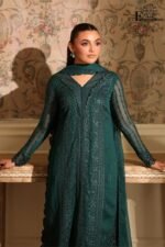 JUGNU- Heavy Embroiderd Luxury 3 Piece Unstitched Suit With Plain Dyed Trouser - Image 4