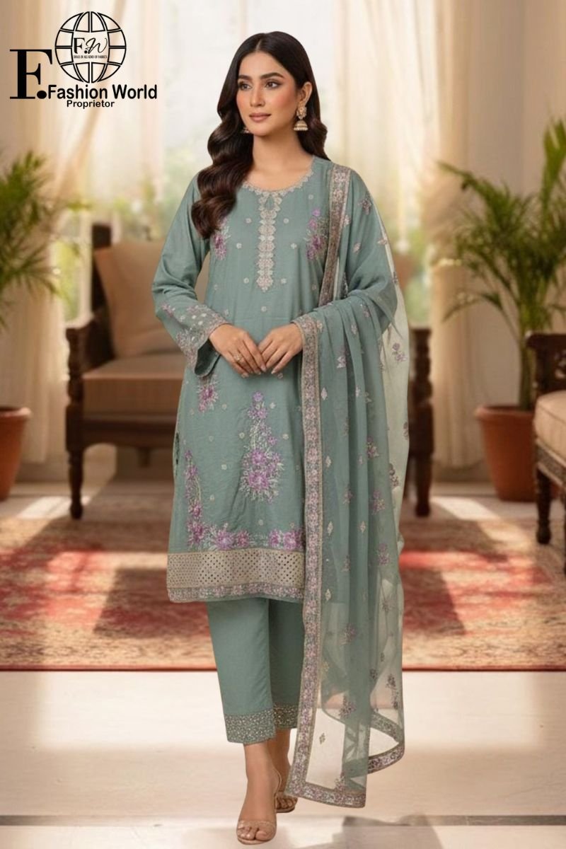 1 Ossm- Full Heavy Luxury Unstitched 3 – Piece Collection | Heavy Embroidered Suit | D#-SB 590 - Image 1