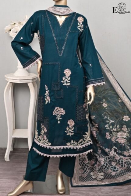 Peach by Rivaaj Serafina Series SC-422B – 3-Piece Unstitched Embroidered Jacquard Cambric Suit with Chiffon Dupatta