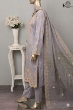 Peach by Rivaaj Serafina Sanjeda SC-438D Unstitched 3 Piece Embroidered Jacquard Cambric Suit with Chiffon Dupatta – Lavender Formal Wear - Image 2