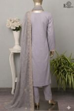 Peach by Rivaaj Serafina Sanjeda SC-438D Unstitched 3 Piece Embroidered Jacquard Cambric Suit with Chiffon Dupatta – Lavender Formal Wear - Image 3