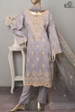 Peach by Rivaaj Serafina Sanjeda SC-438D Unstitched 3 Piece Embroidered Jacquard Cambric Suit with Chiffon Dupatta – Lavender Formal Wear