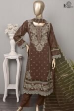 Peach by Rivaaj Serafina Pardesi SC-386F Unstitched 3 Piece Embroidered Jacquard Lawn Suit with Chiffon Dupatta – Mustard Festive Collection