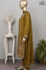 Peach by Rivaaj Serafina Nisa SC-440A Unstitched 3 Piece Embroidered Jacquard Cambric Suit with Chiffon Dupatta – Brown Formal Collection - Image 2