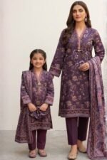 Mom & Daughter Matching Pair | 3-Piece Printed Lawn Stitched Suits BY FASHION WORLD